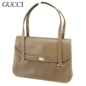 Gucci Handbag Leather Double G Brown Gold Silver
